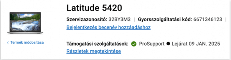 Az adott eszköz garanciális állapota